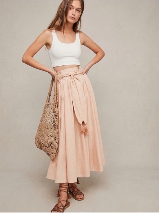 Free People Dresses & Skirts - Free People Sunrise Midi Skirt Peach Basque Waist Cotton M Endless Summer